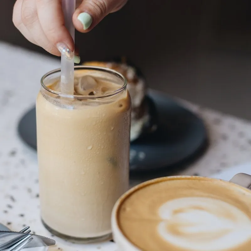 Iced latte with latte art